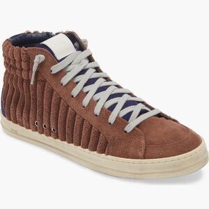 P448 Navy Brown Suede High-Top Sneakers with Chunky Corduroy Detaling